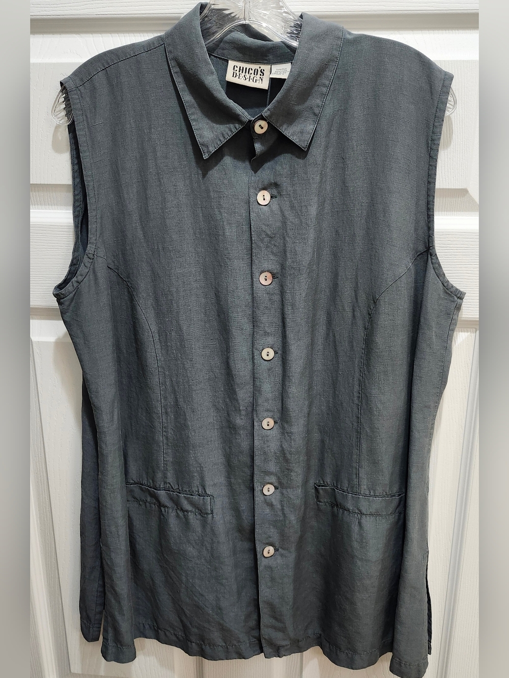 CHICO'S DESIGN Silk Linen Tunic Button Up Shirt Womens Size 3 Boho Chic - Picture 4 of 6